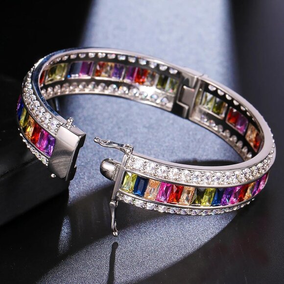 Women Sterling Silver Platinum Plated Amethyst Garnet Ruby Blue Sapphire Tennis - Picture 3 of 6